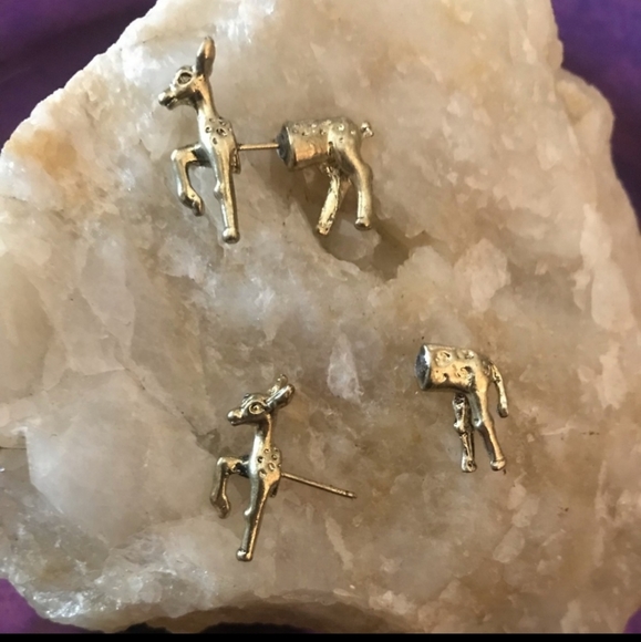 Golden Deer Post Earrings - Picture 2 of 6